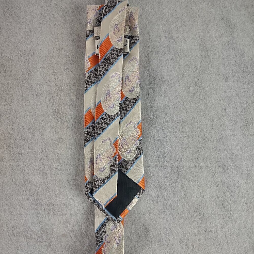 Karl Knox Men's White, Black, Orange, Purple Paisley 100% Microfiber Necktie - Picture 3 of 8